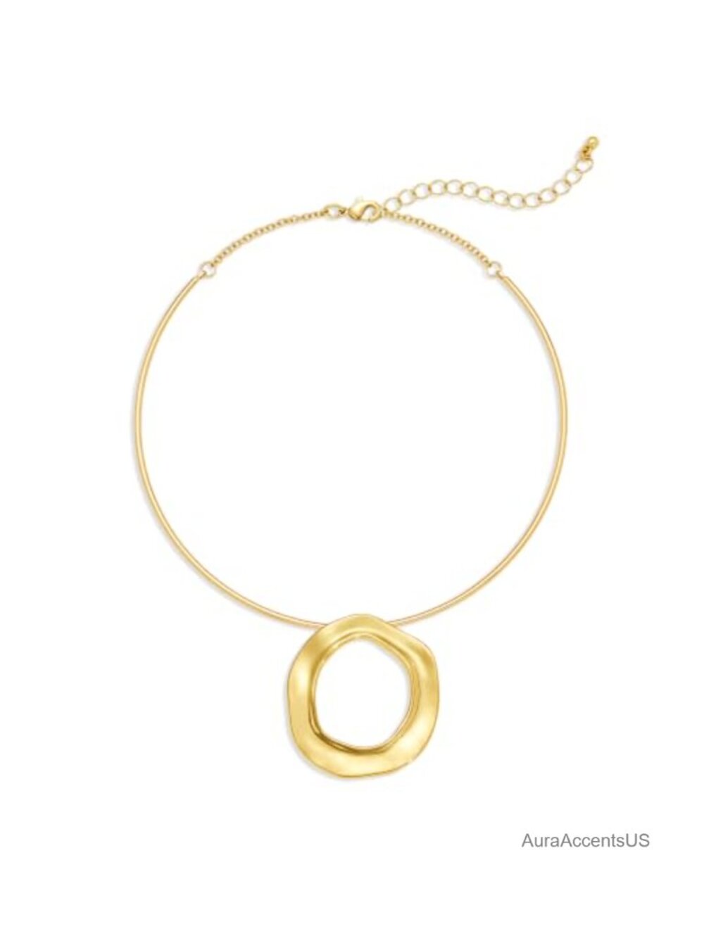 14k Gold Plated Brass Oval Pendant Choker Necklace Adjustable Statement Jewelry